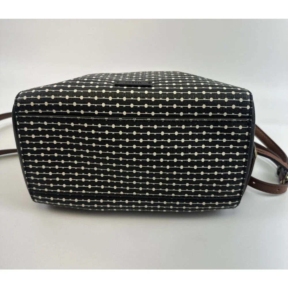 Fossil Fiona Satchel Black White Key Logo Faux Leather Crossbody Double Handle